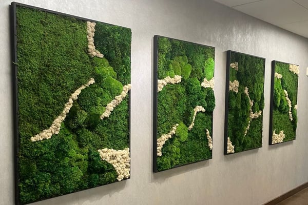 modular green and white moss wall installation 