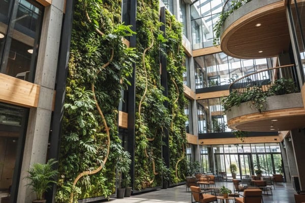 Interior image of a building with living wall panels 