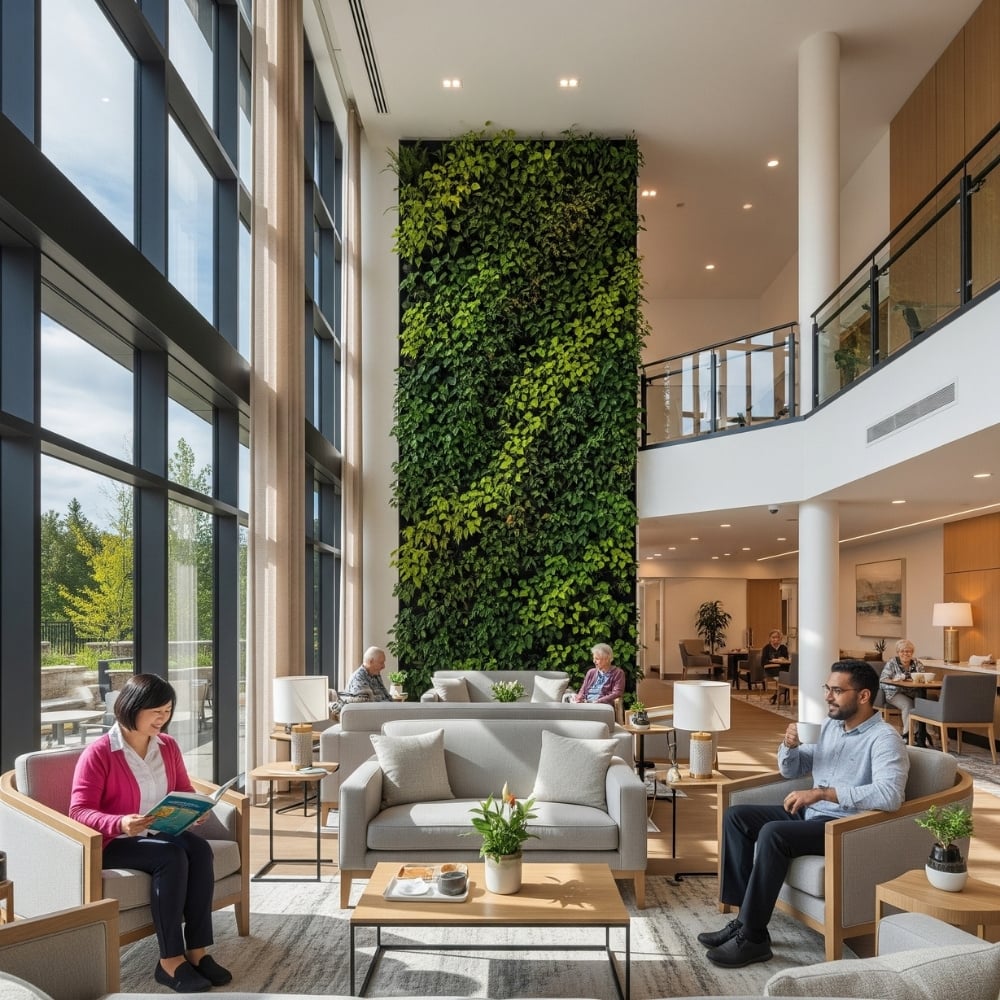 Gemini AI generated image of living wall in a senior living facility
