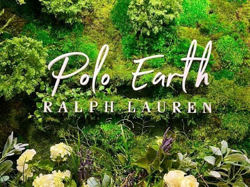 Polo Ralph Lauren signage mounted on a custom preserved moss wall inside the Polo Earth pop-up store
