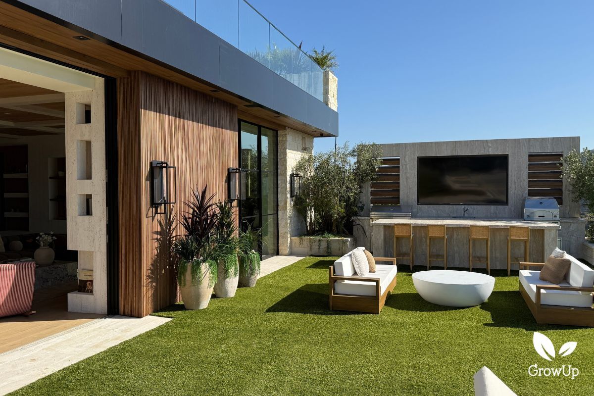Faux lawn entertainment area