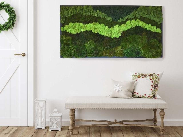 rectangle pre built moss wall in a mudroom