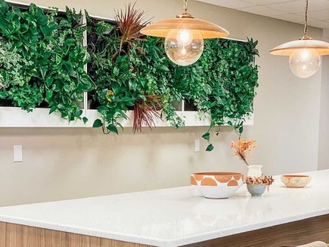 pre-built living walls in a modern kitchen