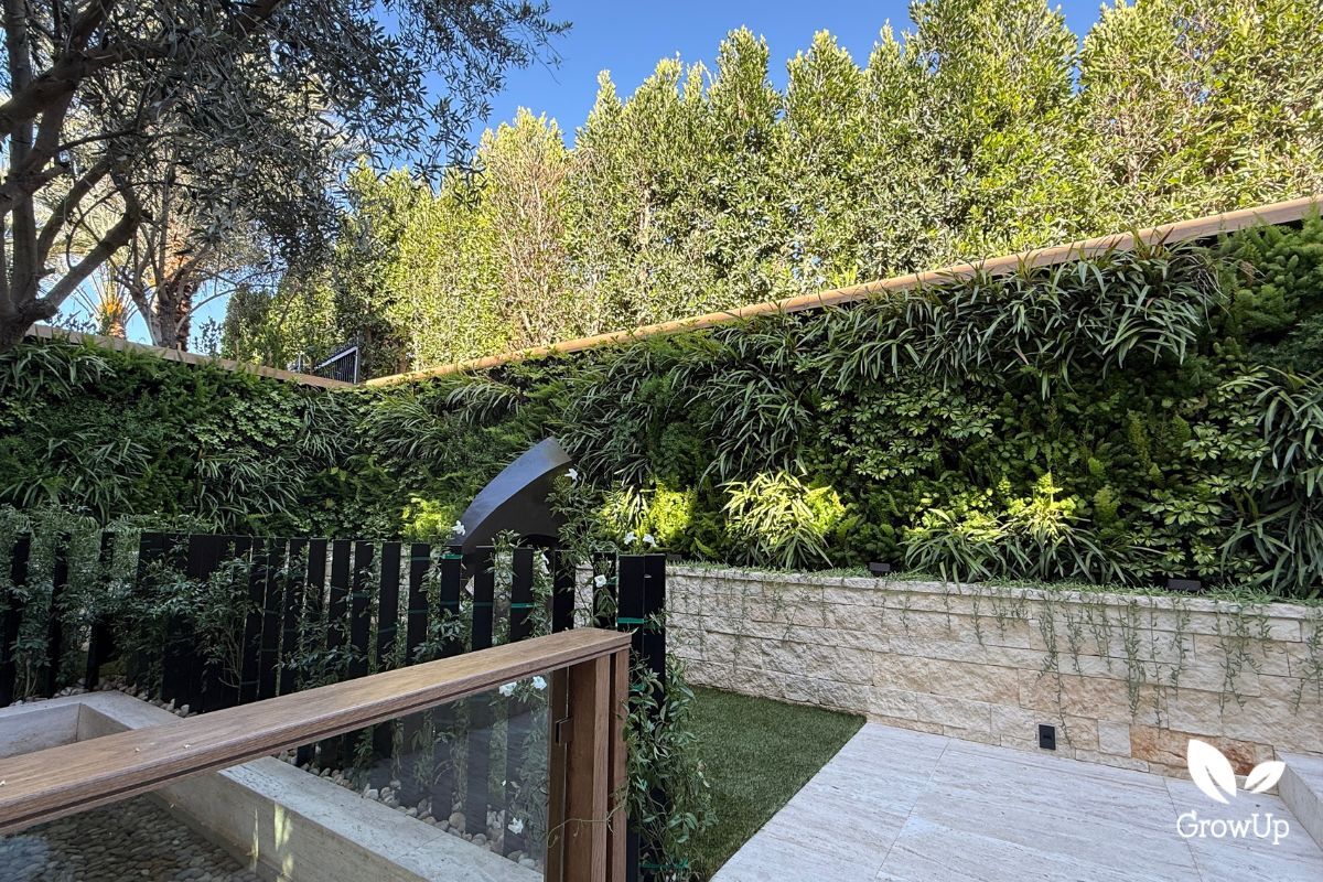 Lush faux hedge installation.