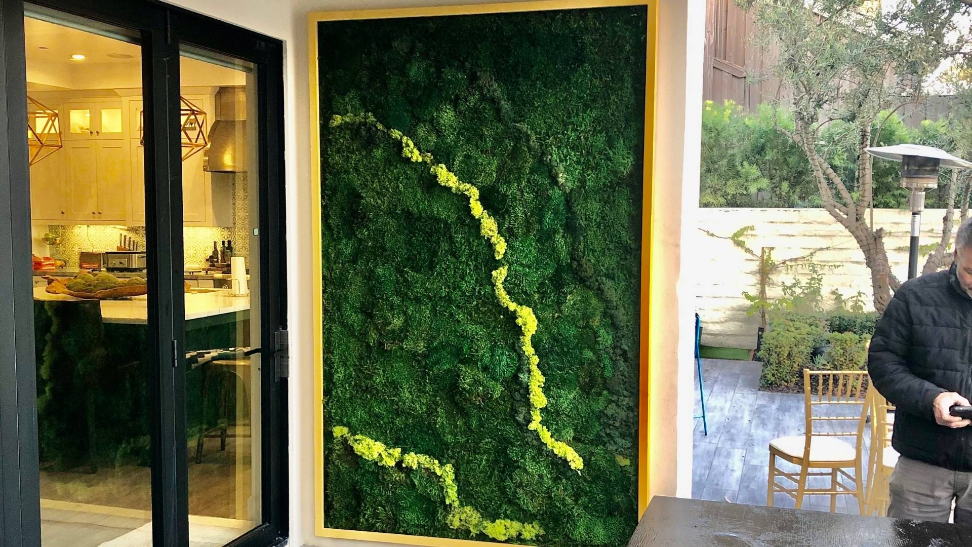 Outdoor patio moss wall