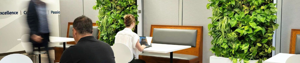 Mobile living walls in an office break room