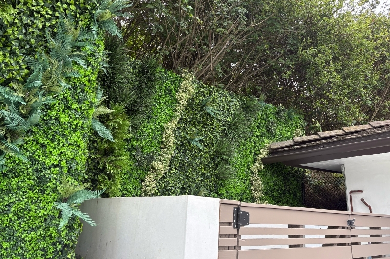 Custom faux greenwall panels installed at a residence